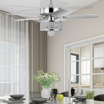 50 Inch Electric Crystal Ceiling Fan with Light Adjustable Speed Remote Control, Silver