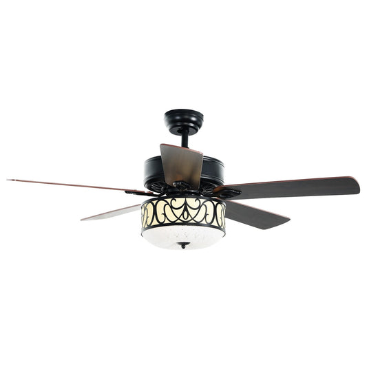 52 Inch Ceiling Fan with Light Reversible Blade and Adjustable Speed, Black