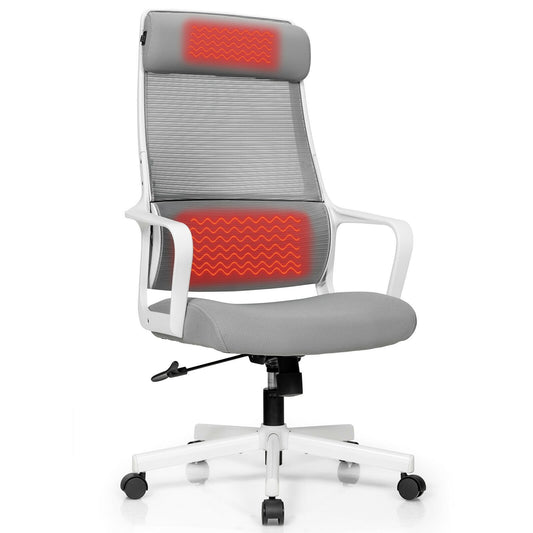 Adjustable Mesh Office Chair with Heating Support Headrest, Gray
