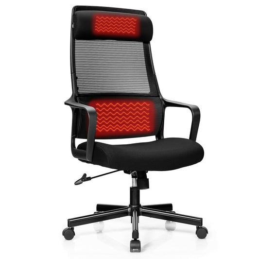 Adjustable Mesh Office Chair with Heating Support Headrest, Black