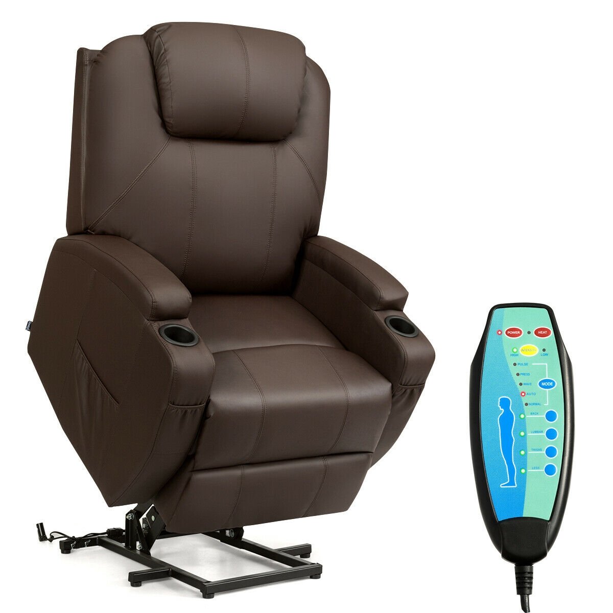 Heated Vibration Massage Power Lift Chair with Remote, Brown at Gallery Canada
