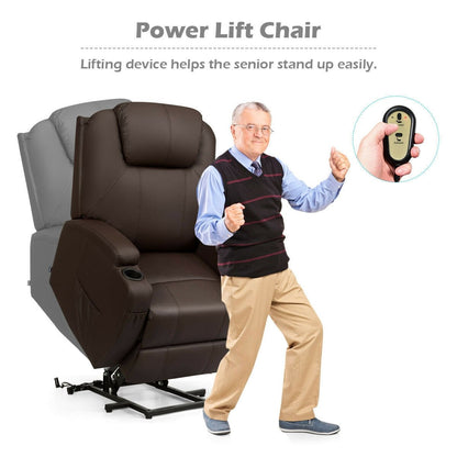 Heated Vibration Massage Power Lift Chair with Remote, Brown at Gallery Canada