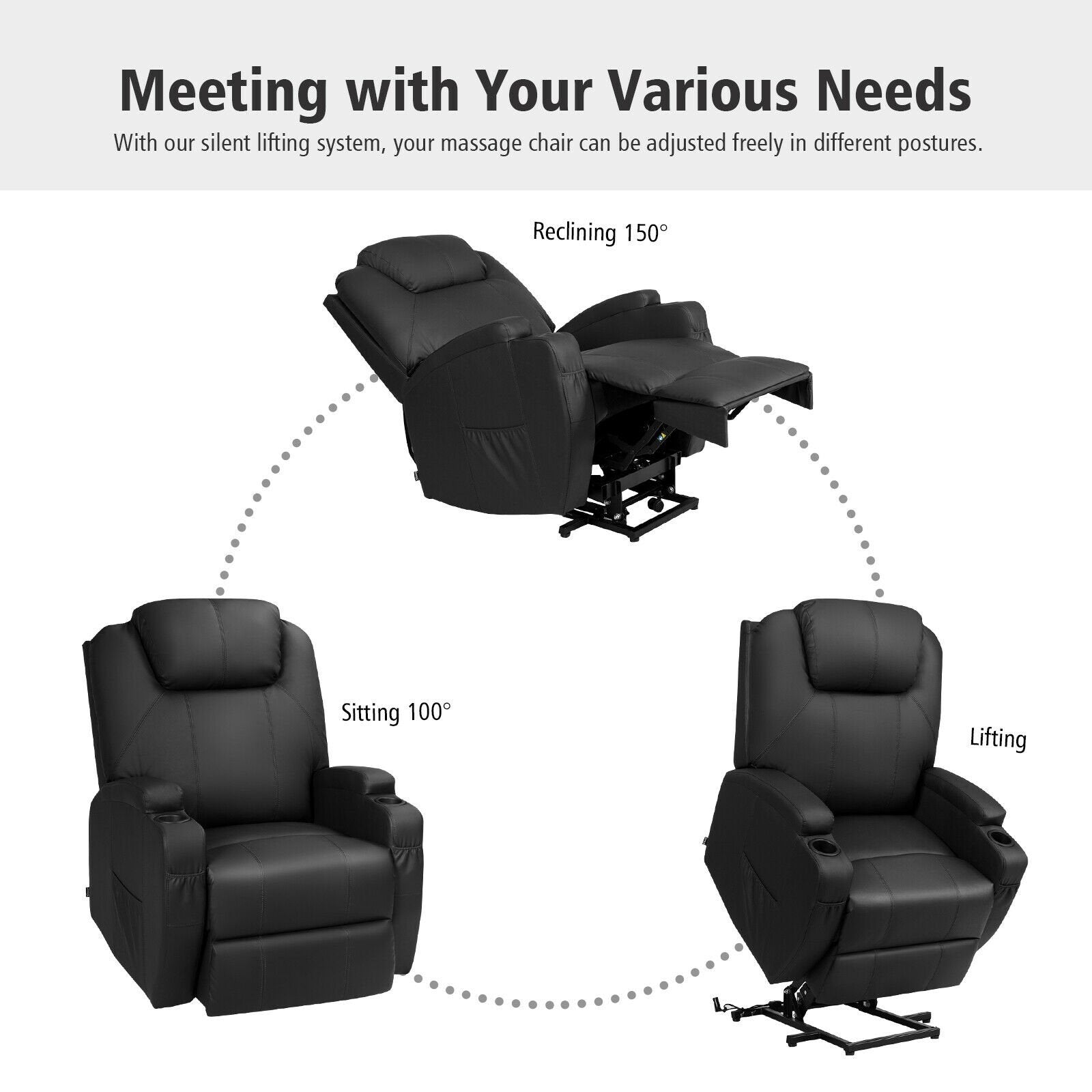 Power Lift Recliner Chair with Massage and Heat for Elderly with Remote Control, Black at Gallery Canada