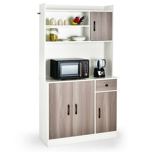 4-Door Freestanding Kitchen Buffet with Hutch and Adjustable Shelves, White at Gallery Canada