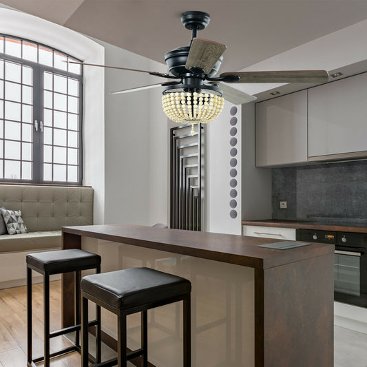 52 Inch Retro Ceiling Fan With Light, Reversible Blades, Remote Control, Black Ceiling Fans Black at Gallery Canada
