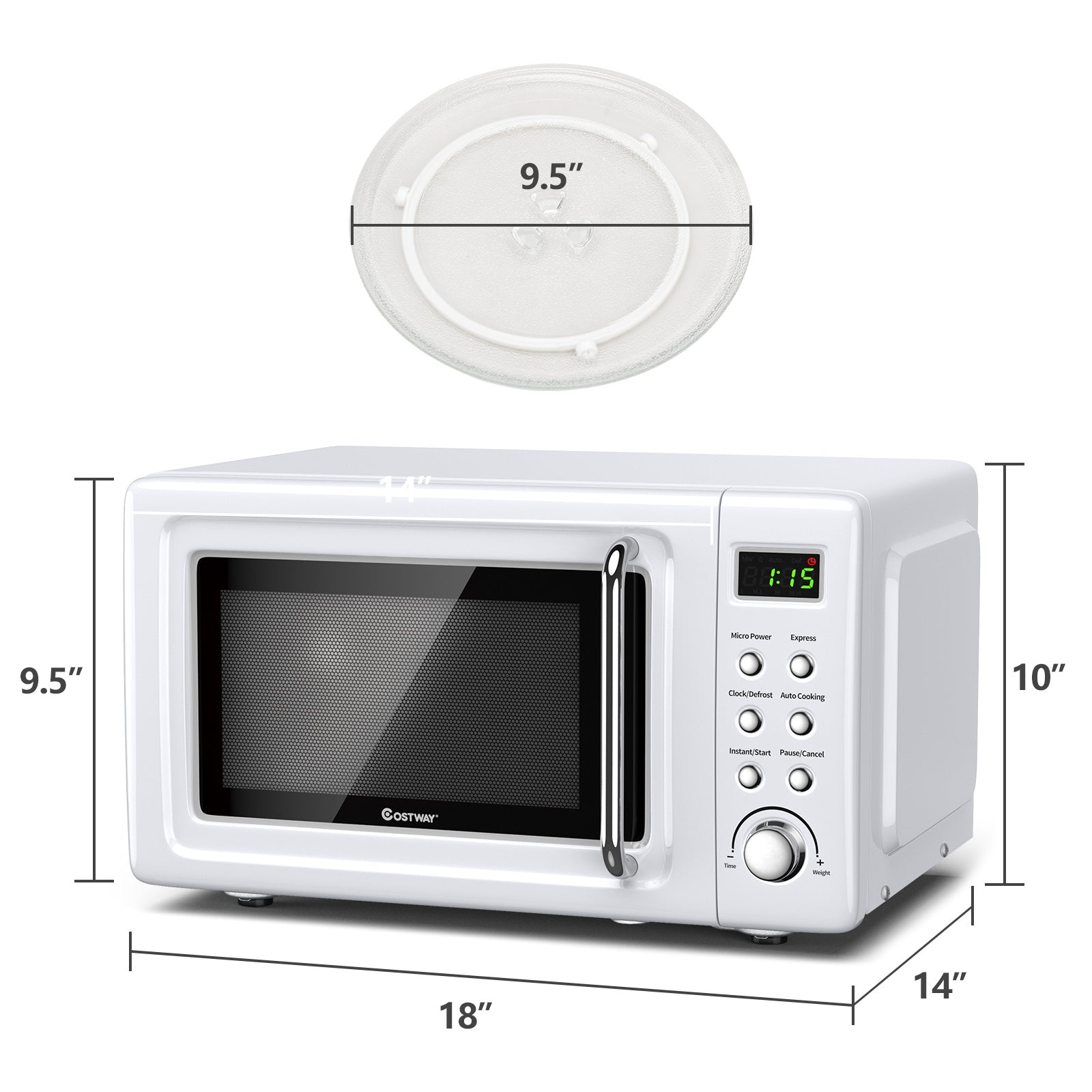 700W Retro Countertop Microwave Oven with 5 Micro Power and Auto Cooking Function, White Toaster Ovens at Gallery Canada