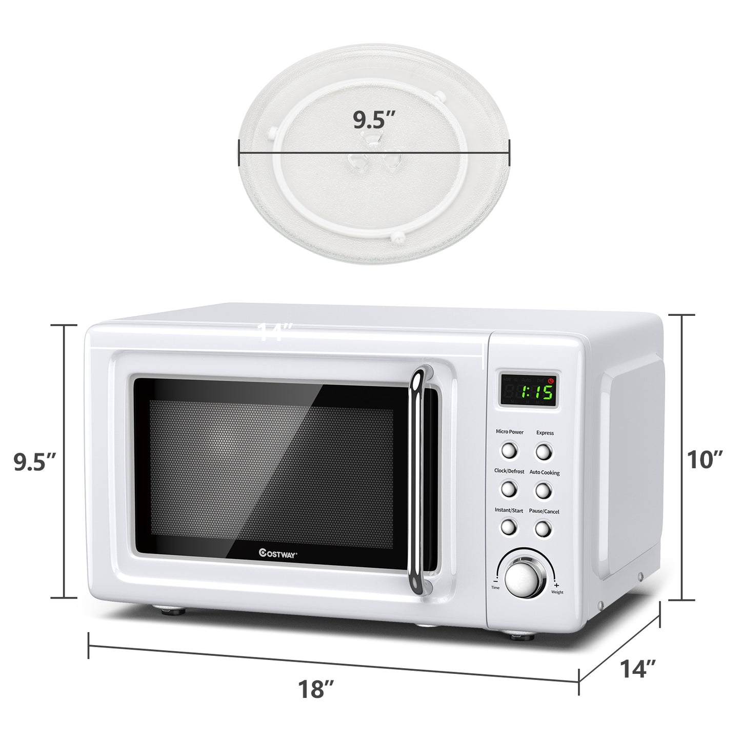 700W Retro Countertop Microwave Oven with 5 Micro Power and Auto Cooking Function, White Toaster Ovens at Gallery Canada