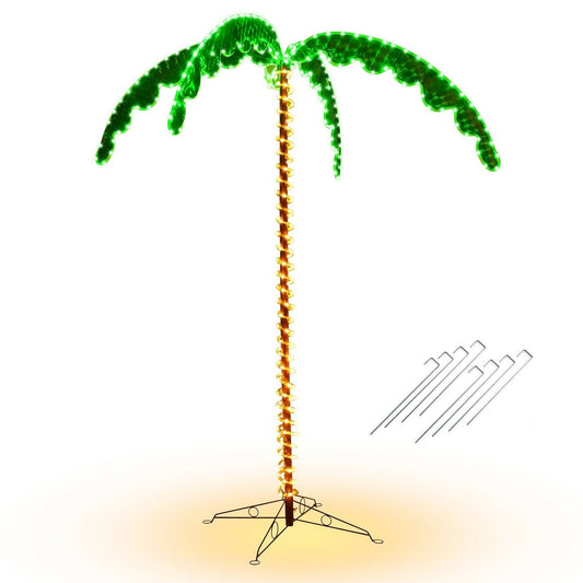 7 Feet LED Pre-lit Palm Tree Decor with Light Rope, Green