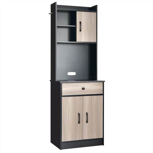 3-Door 71 Inch Kitchen Buffet Pantry Storage Cabinet with Hutch and Adjustable Shelf, Black at Gallery Canada