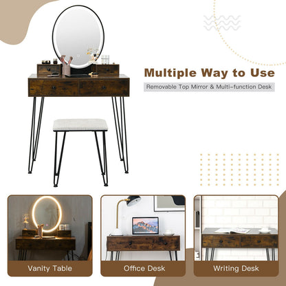 Vanity Table Set with 3-Color Lighted Dimmable Mirror, Brown at Gallery Canada