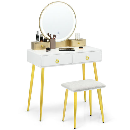 Vanity Table Set with Mirror, White