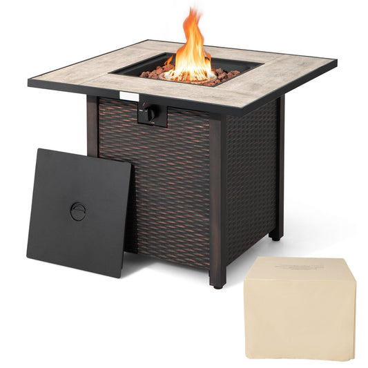 30 Inch Square Propane Gas Fire Pit Table Ceramic Tabletop, Gray