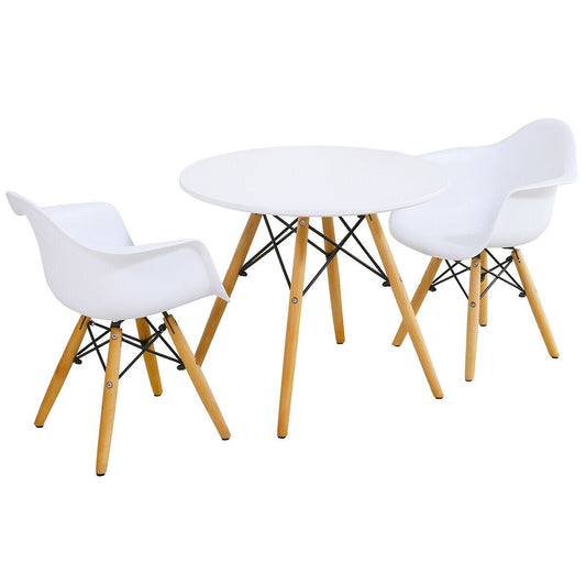 3 Pieces Kid's Modern Round Table Chair Set, White