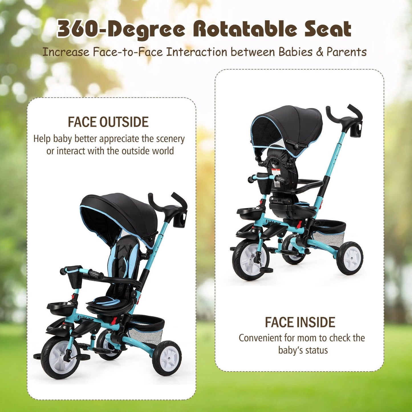 6-in-1 Detachable Kids Baby Stroller Tricycle with Canopy and Safety Harness, Blue