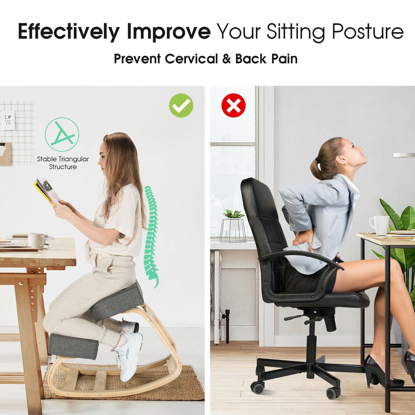 Ergonomic Kneeling Chair Rocking Office Desk Stool Upright Posture, Gray at Gallery Canada