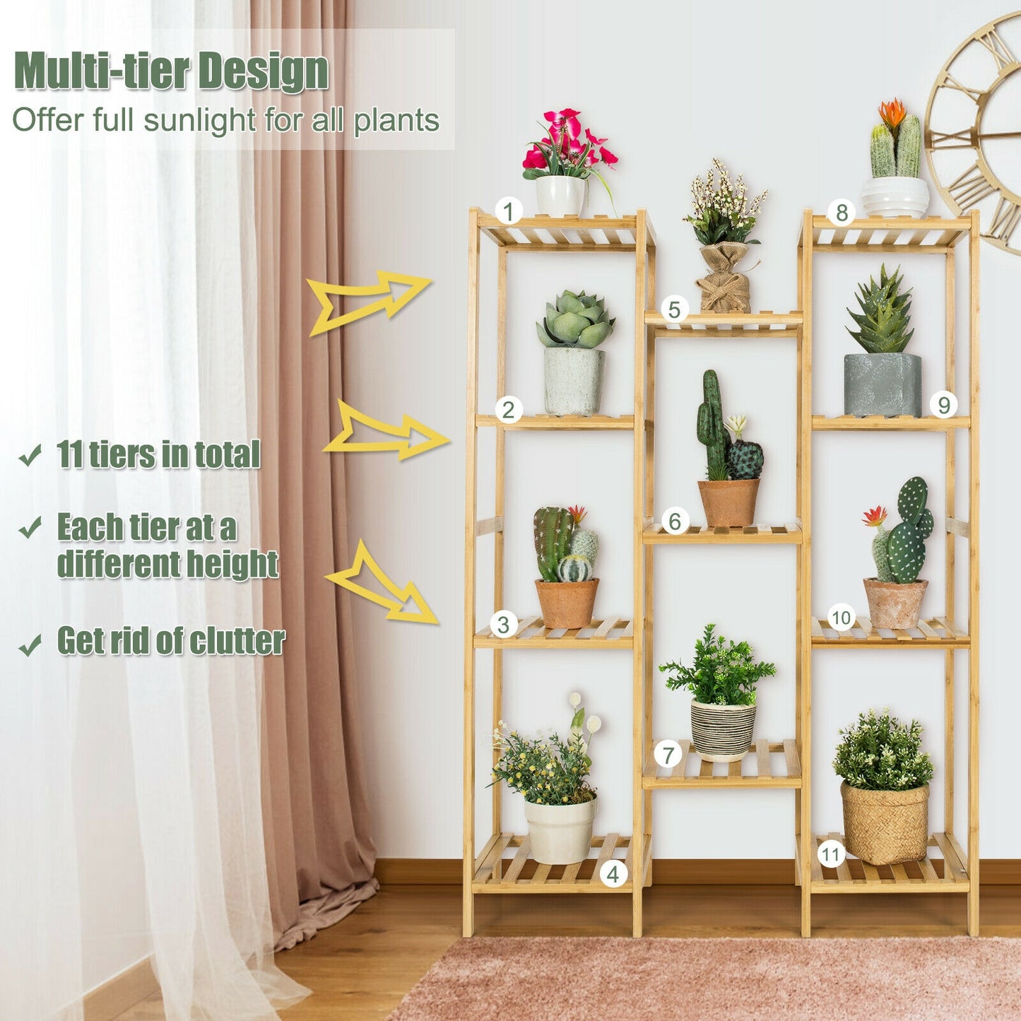 9/11-Tier Bamboo Plant Stand for Living Room Balcony Garden-11-Tier, Natural Plant Stands at Gallery Canada