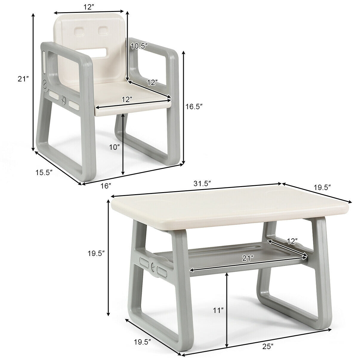 Kids Table and 2 Chairs Set with Storage Shelf, White Kids Chairs & Seating at Gallery Canada