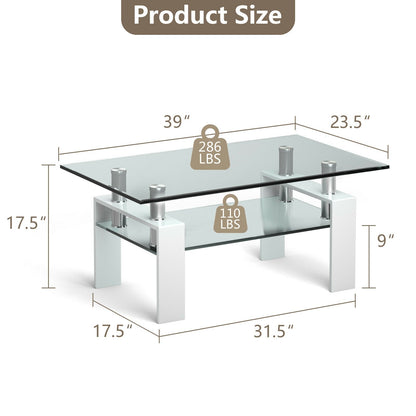 Rectangle Glass Coffee Table with Metal Legs for Living Room, White at Gallery Canada