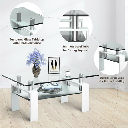 Rectangle Glass Coffee Table with Metal Legs for Living Room, White at Gallery Canada