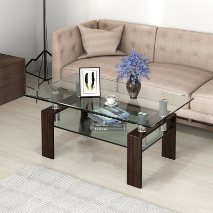 Rectangle Glass Coffee Table with Metal Legs for Living Room, Brown at Gallery Canada
