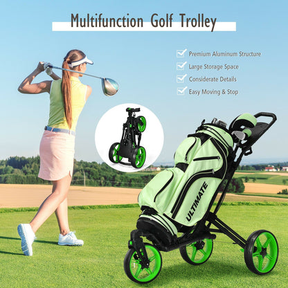 Folding Golf Push Cart with Scoreboard Adjustable Handle Swivel Wheel, Green at Gallery Canada