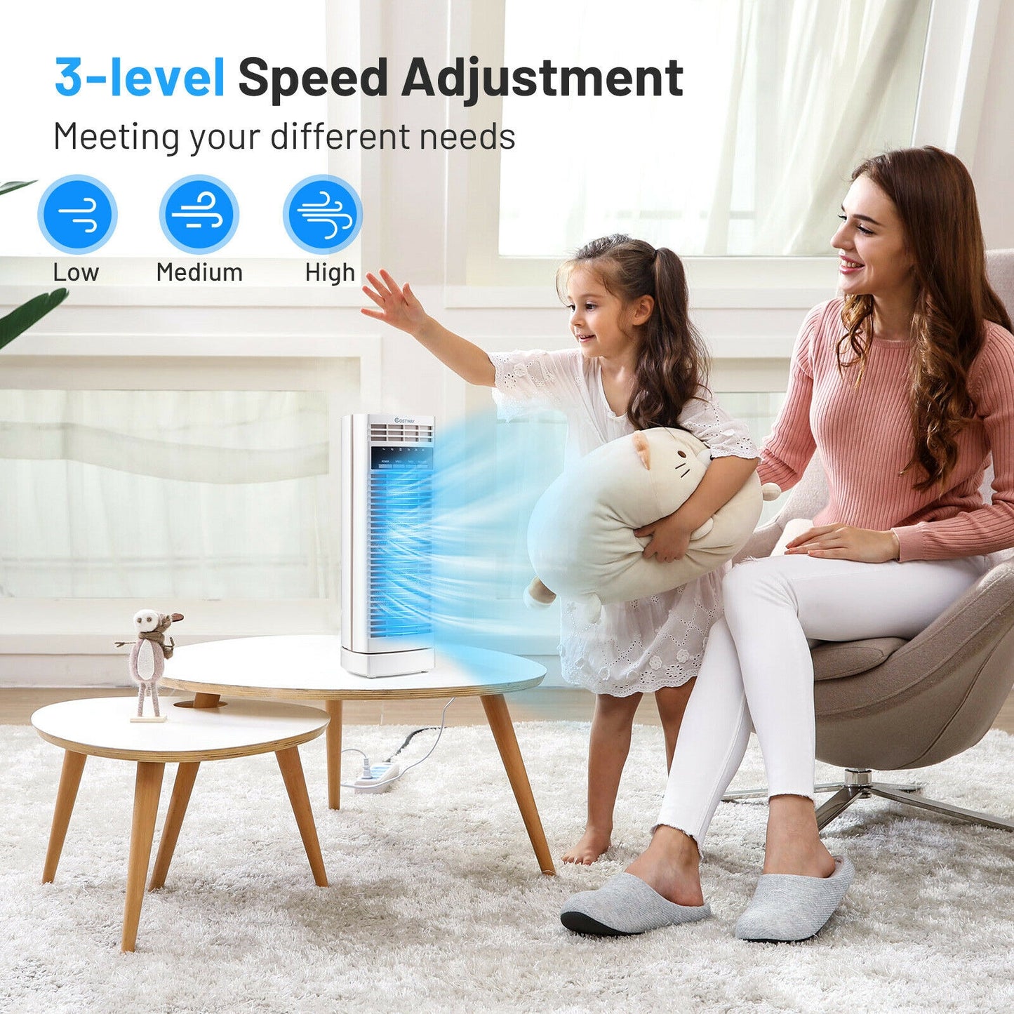14 Inch Mini Oscillating Tower Fan, 3 Speed Timer, White Fans at Gallery Canada