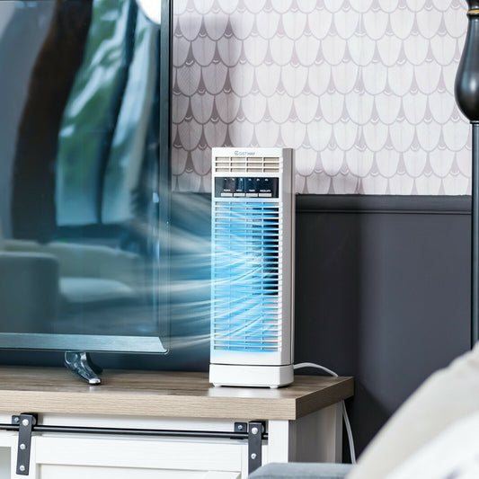 14 Inch Mini Oscillating Tower Fan, 3 Speed Timer, White Fans White at Gallery Canada