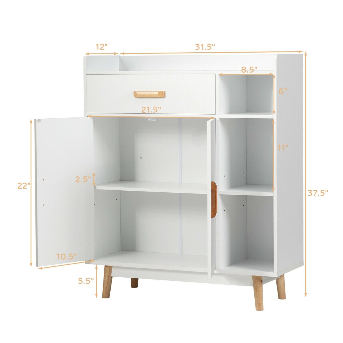Floor Storage Cabinet Free Standing Cupboard Chest, White at Gallery Canada