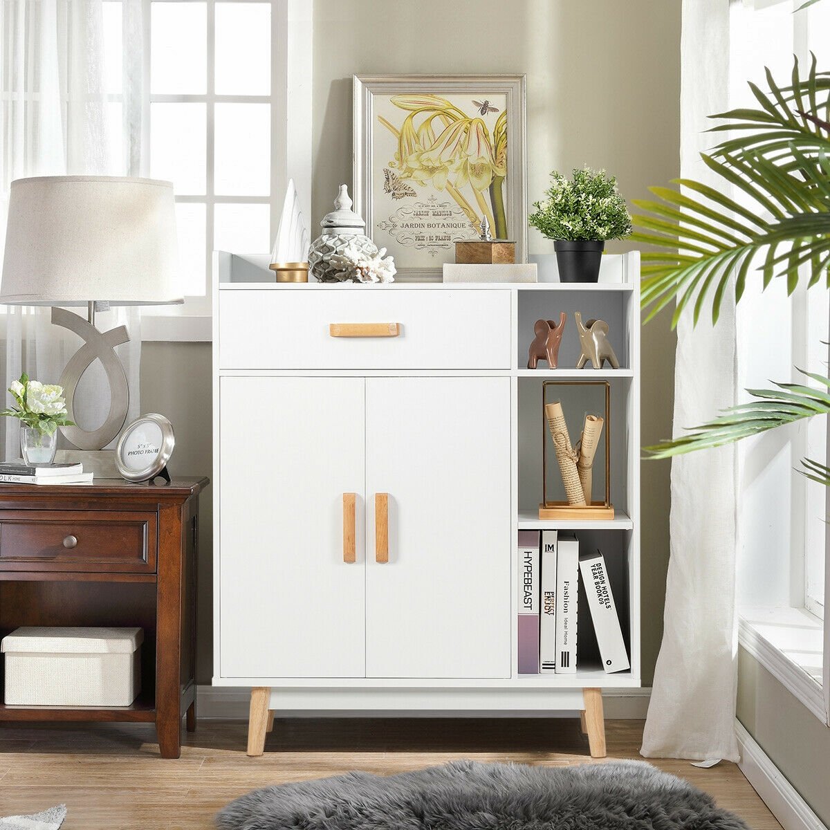 Floor Storage Cabinet Free Standing Cupboard Chest, White