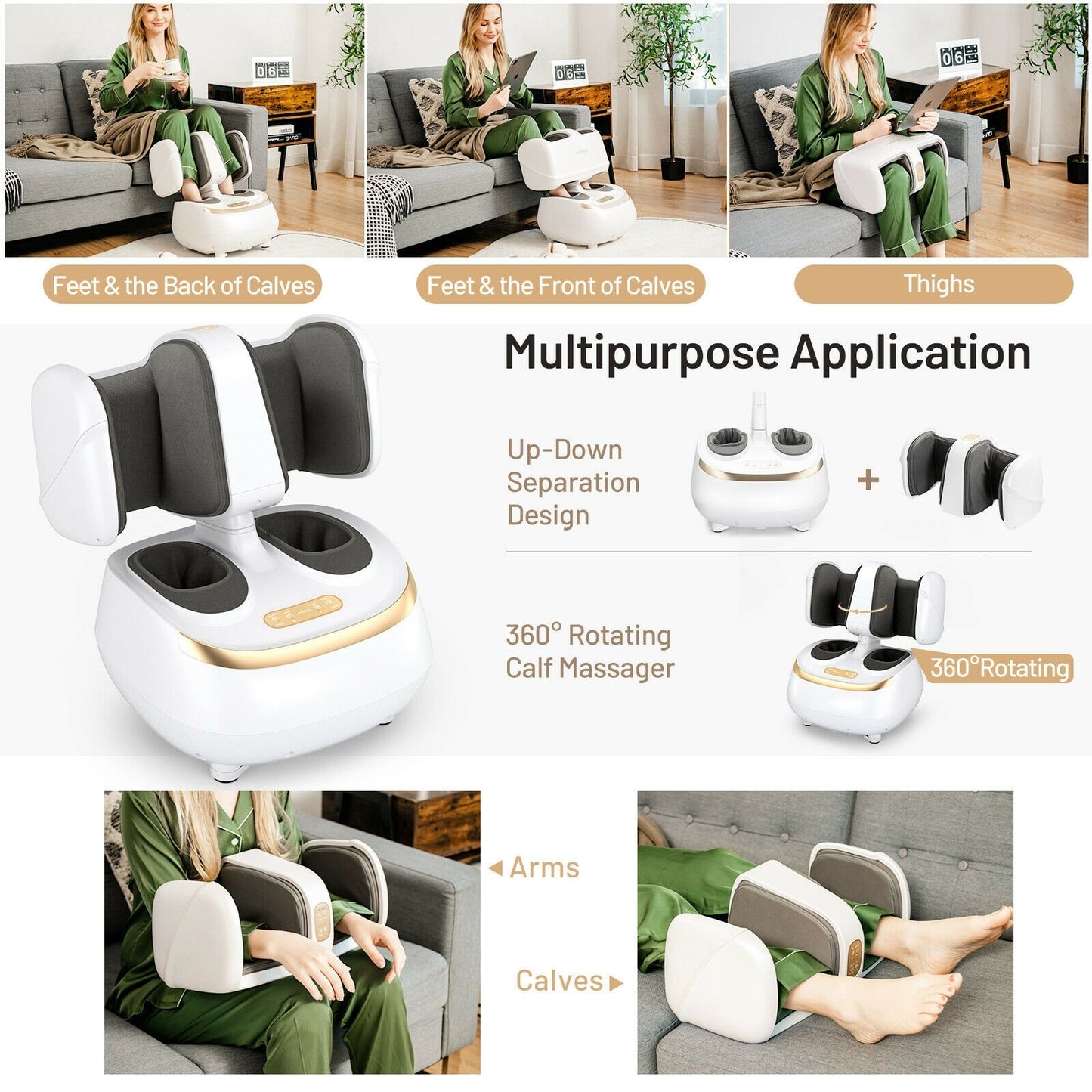 2-in-1 Foot and Calf Massager with Heat Function, White