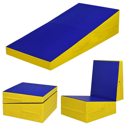 Folding Incline Mat Slope Cheese Gymnastics Gym Exercise Yellow, Yellow