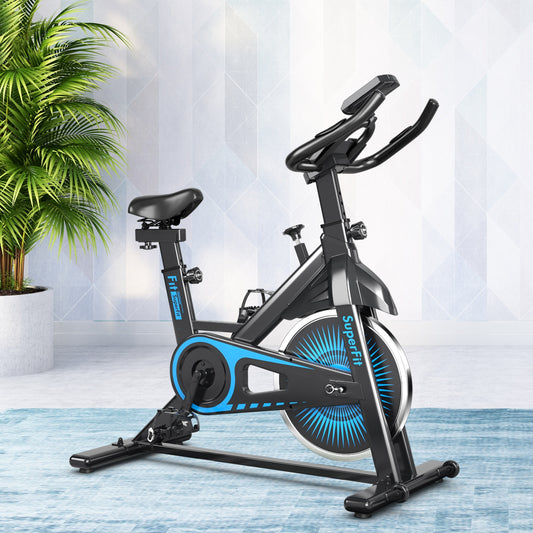 Indoor Silent Belt Drive Adjustable Resistance Cycling Stationary Bike, Blue Exercise Bikes Blue at Gallery Canada