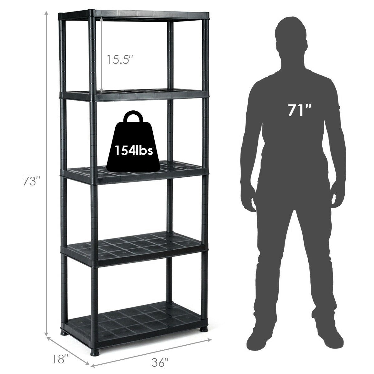 5-Tier Storage Shelving Freestanding Heavy Duty Rack, Black at Gallery Canada