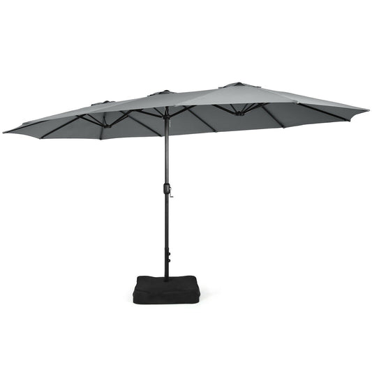15 Feet Double-Sided Twin Patio Umbrella with Crank and Base Coffee in Outdoor Market, Gray at Gallery Canada