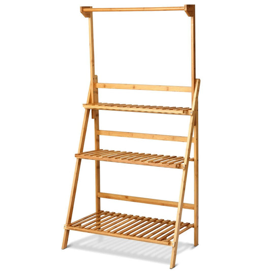 3 Tiers Bamboo Hanging Folding Plant Shelf Stand, Natural