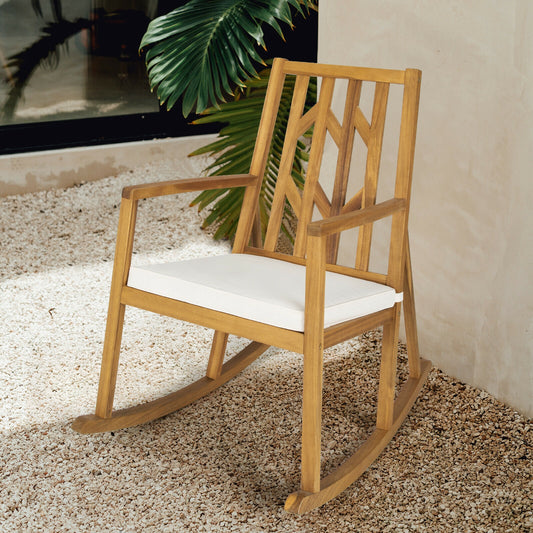Acacia Wood Rocking Chair Sofa With Armrest, Cushion, White Patio Rocking Chairs & Gliders White at Gallery Canada