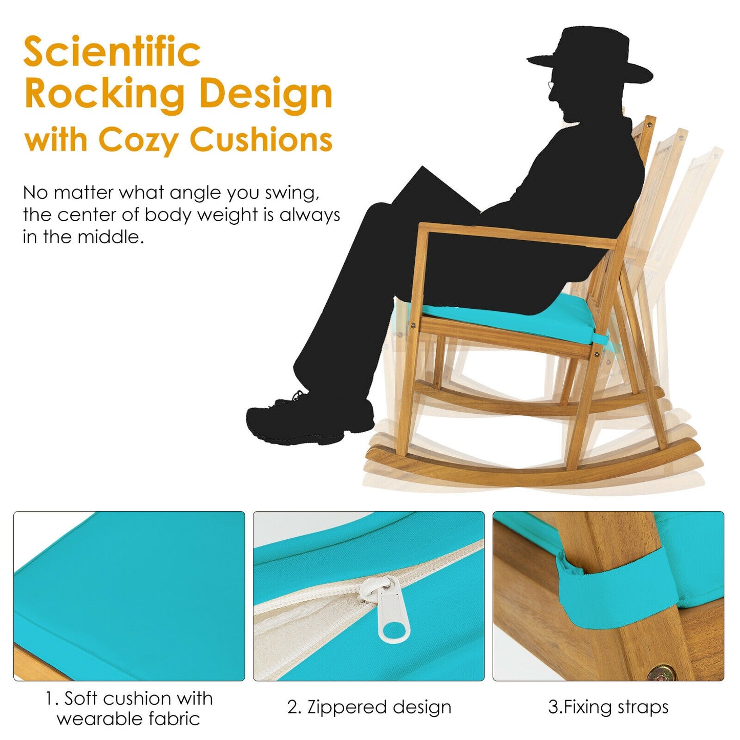 Acacia Wood Rocking Chair Sofa, With Armrest And Cushion, Turquoise Patio Rocking Chairs & Gliders at Gallery Canada