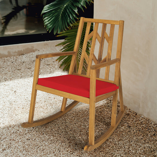 Acacia Wood Rocking Chair Sofa With Armrest And Cushion, Red Patio Rocking Chairs & Gliders Red at Gallery Canada