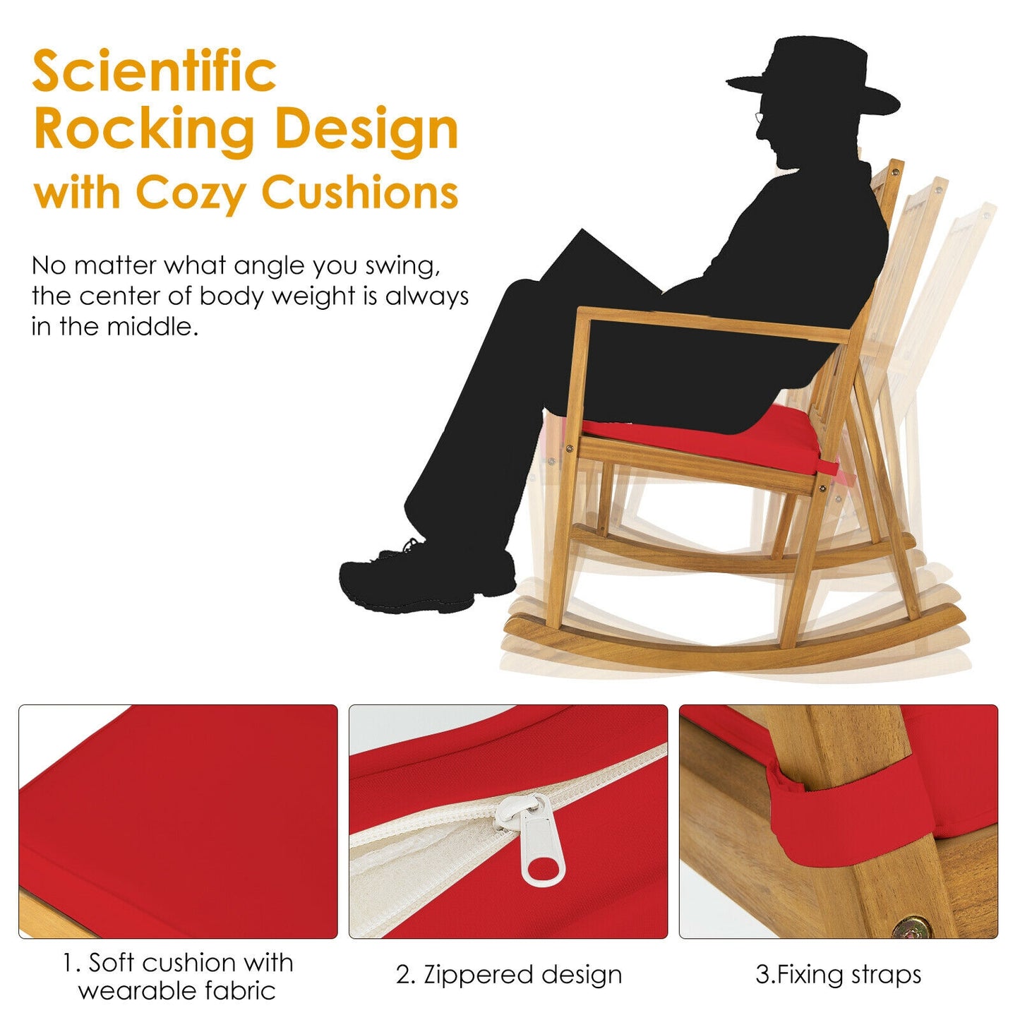 Acacia Wood Rocking Chair Sofa With Armrest And Cushion, Red Patio Rocking Chairs & Gliders at Gallery Canada