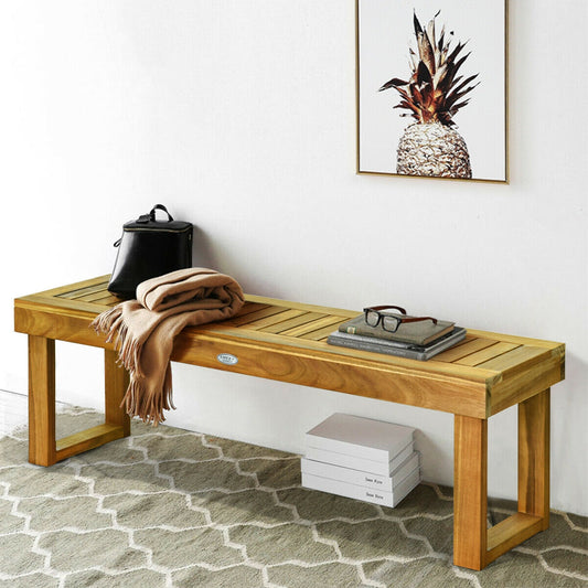 Acacia Wood Dining Bench, 52 Inch, Brown Outdoor Benches Brown at Gallery Canada