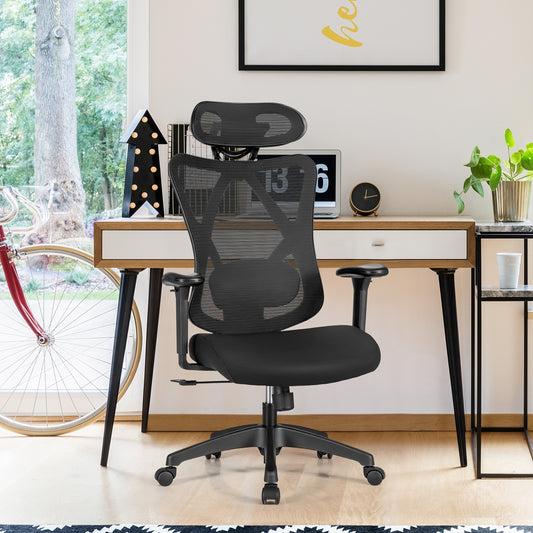 High Back Mesh Executive Chair, Adjustable Lumbar Support, Black Ergonomic Chairs Black at Gallery Canada