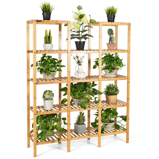 Multifunctional Bamboo Shelf Flower Plant Display Stand, Natural