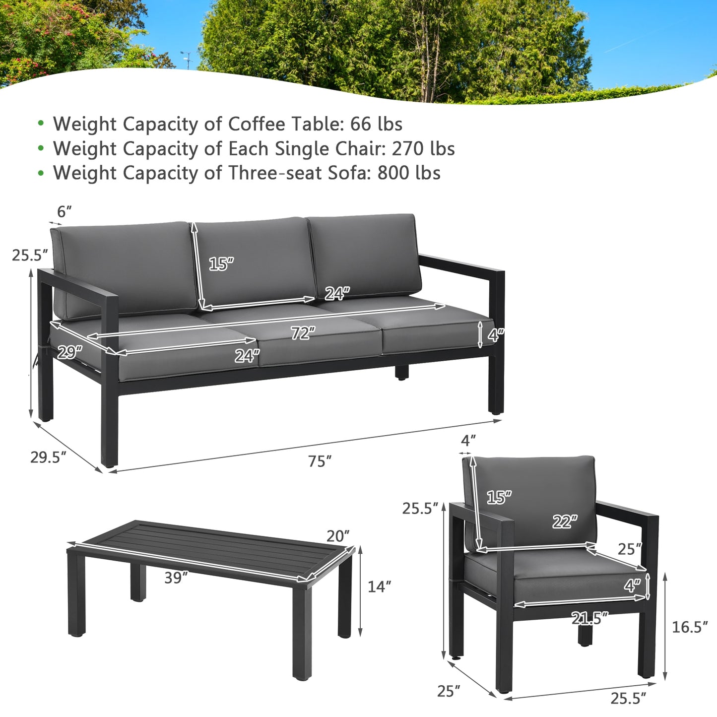 4 Pieces Outdoor Furniture Set for Backyard and Poolside, Gray Patio Conversation Sets at Gallery Canada