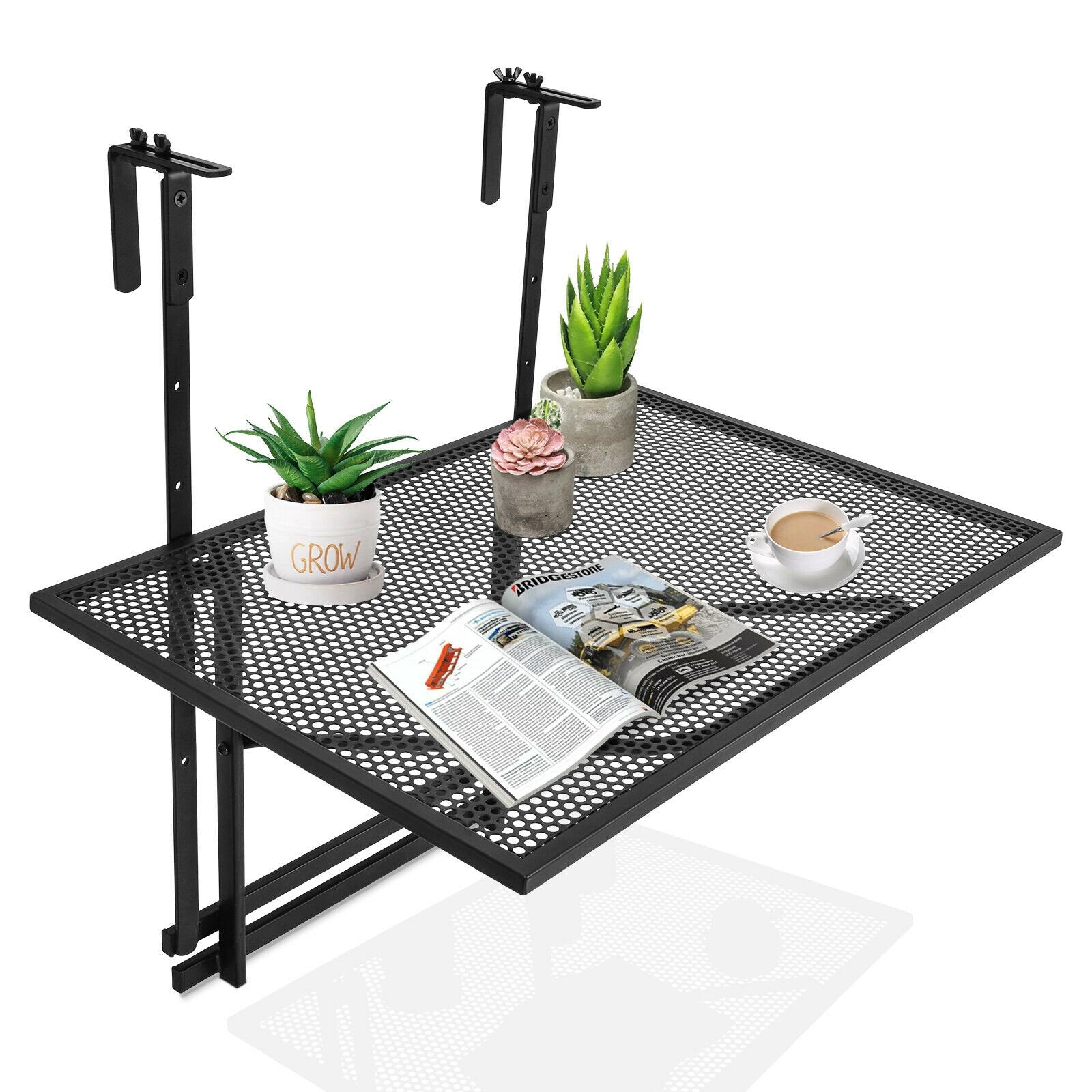 Railing Folding Table with 5-Level Adjustable Heights, Black at Gallery Canada