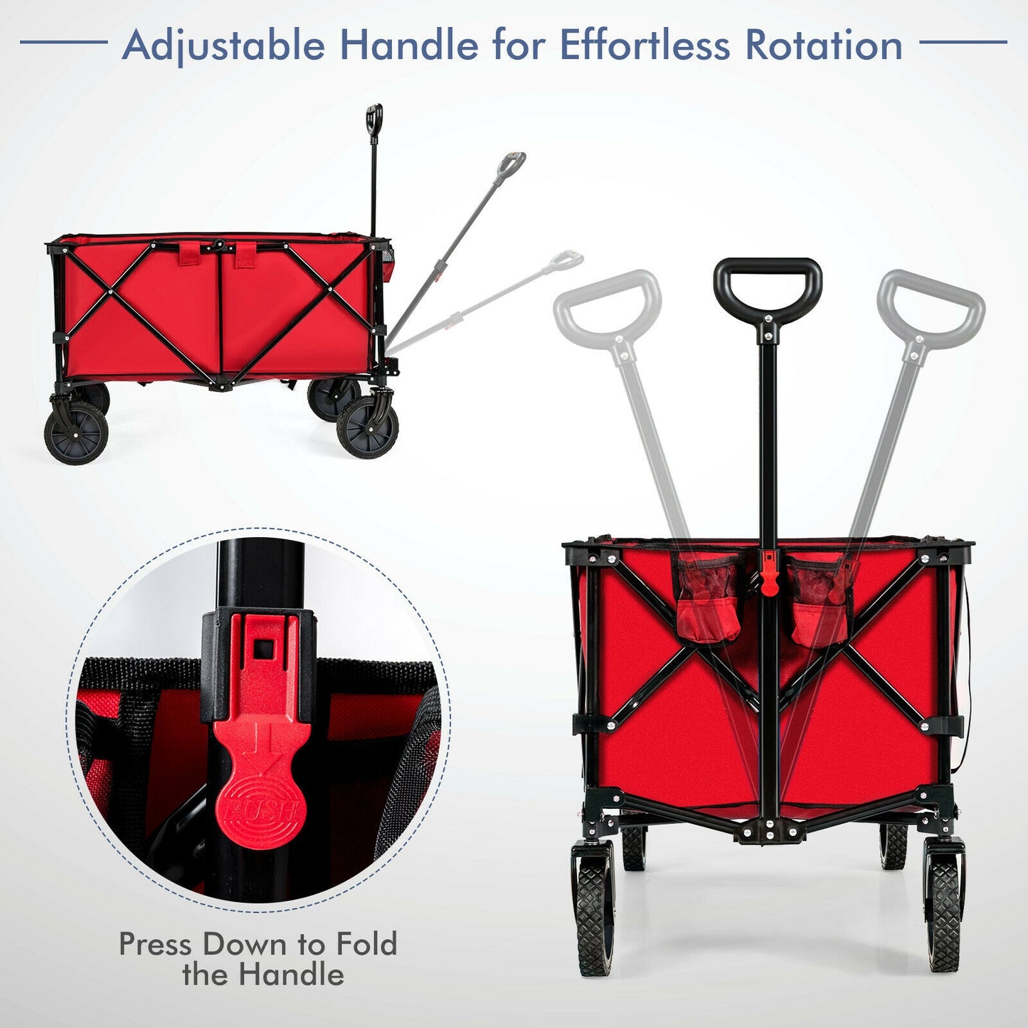 Outdoor Folding Wagon Cart, Adjustable Handle, Universal Wheels, Red Garden Carts at Gallery Canada