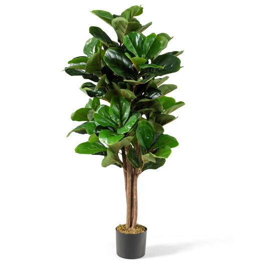 4 Feet Artificial Fiddle Leaf Fig Tree Decorative Planter, Green