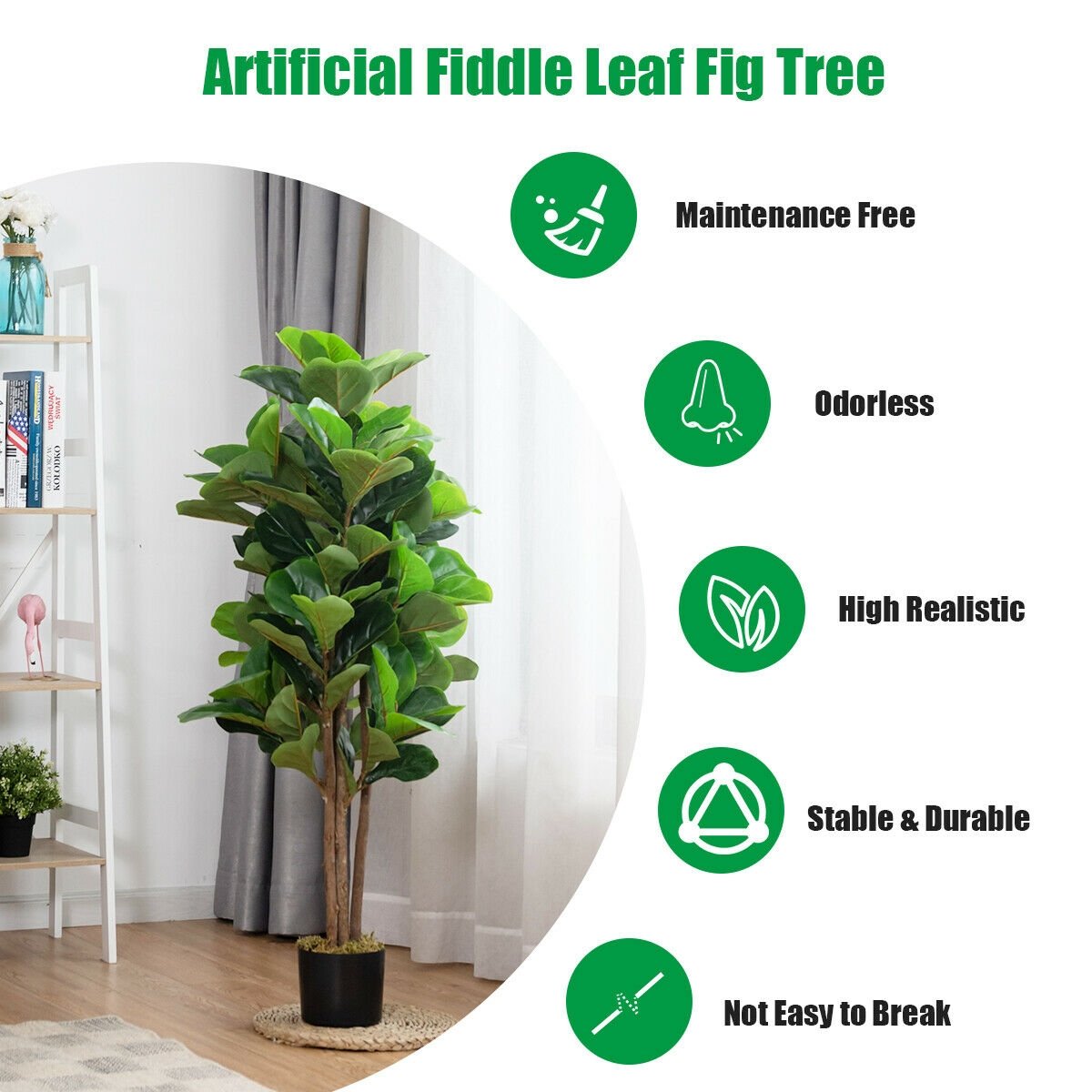 4 Feet Artificial Fiddle Leaf Fig Tree Decorative Planter, Green at Gallery Canada