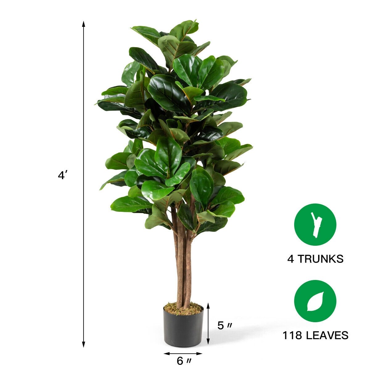 4 Feet Artificial Fiddle Leaf Fig Tree Decorative Planter, Green at Gallery Canada
