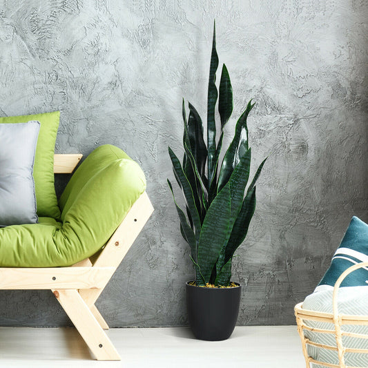 35.5 Inch Indoor-Outdoor Artificial Fake Snake Plant, Green Faux Plants Green at Gallery Canada