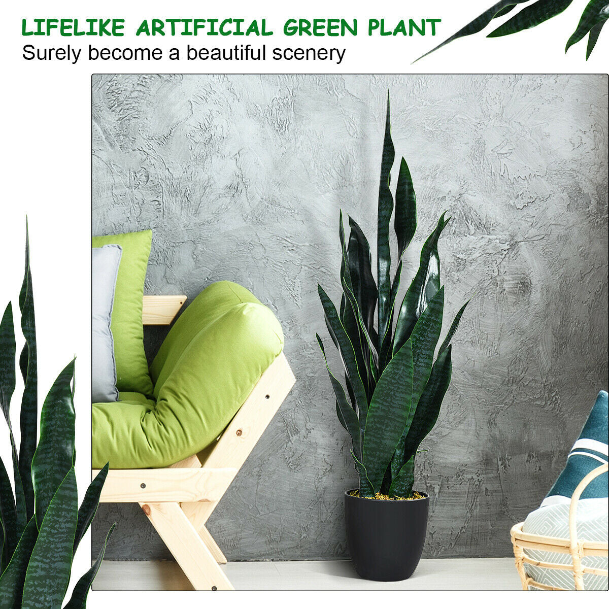 35.5 Inch Indoor-Outdoor Artificial Fake Snake Plant, Green Faux Plants at Gallery Canada